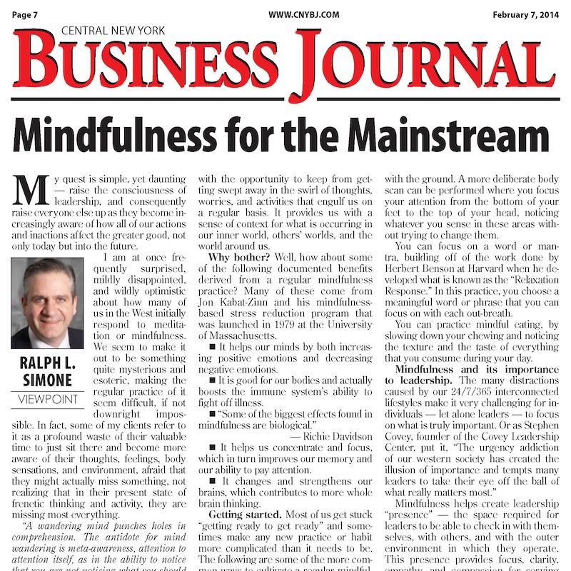 Image of Viewpoint Article; Mindfulness for the Mainstream