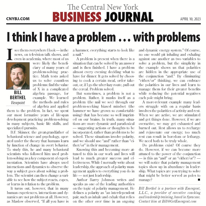 Image of Viewpoint Article; I think I have a problem … with problems.